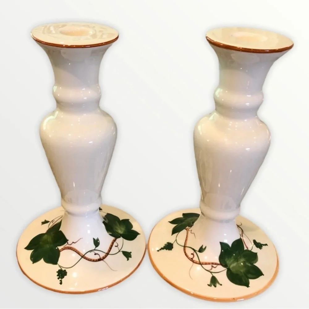 Vintage Facerarte Hand Painted Candlestick Set